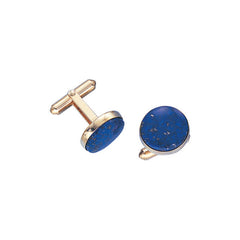 14K Yellow Gold Round 15mm Lapis Cufflinks