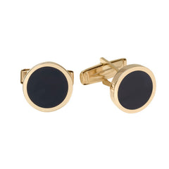 14K Yellow Gold Round Onyx Inlay Cufflinks
