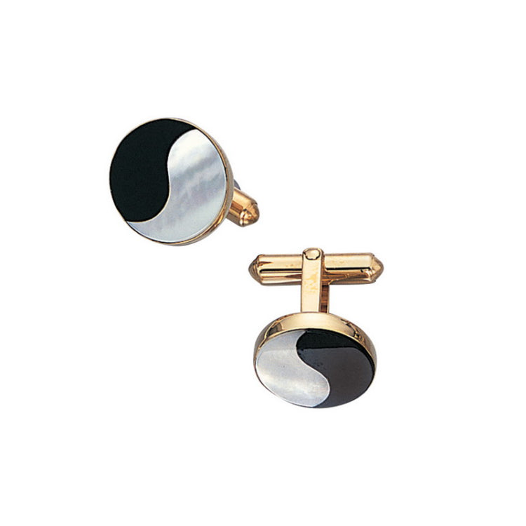 14K Yellow Gold Round 15mm Ying/Yang Cufflinks