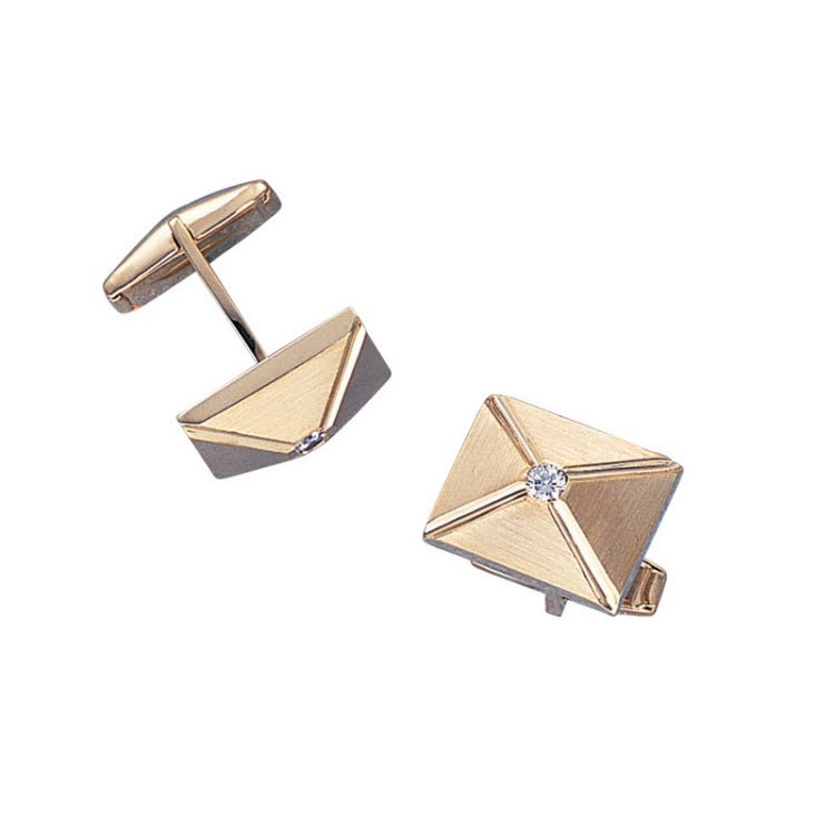 14K Yellow Gold Pyramid Cufflinks W/.35 Cttw Diamonds