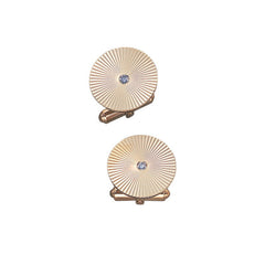 14K Yellow Gold Round Sunray Facet Cut Cufflinks W/.15 Cttw Diamonds