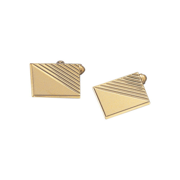 14K Yellow Gold Rectangle Cufflinks W/Diagonal Lines