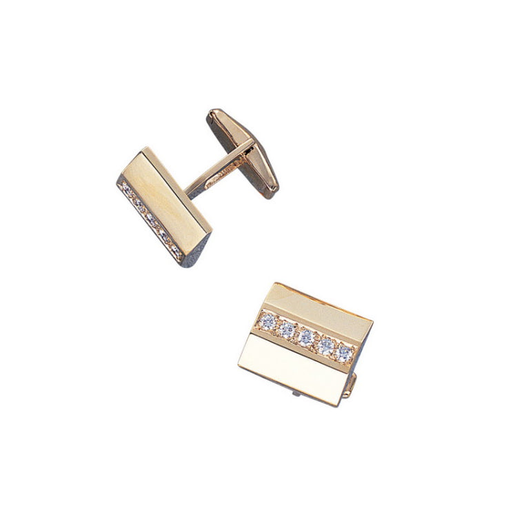 14K Yellow Gold Shed Roof Diamond Cufflinks W/.85 Cttw