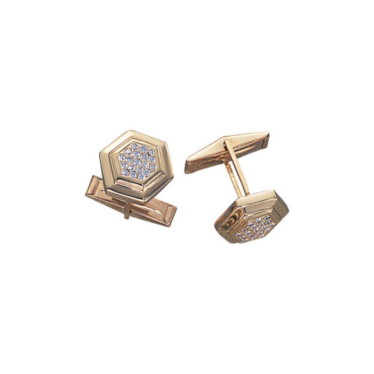 14K Yellow Gold Hexagon Diamond Cufflinks W/.58 Cttw Diamonds