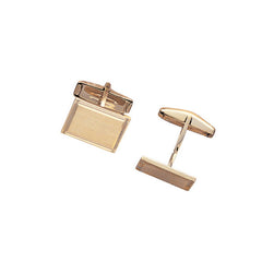 14K Yellow Gold Rectangle Cufflinks W/Satined Engine-Turned Border