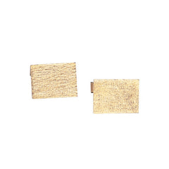 14K Yellow Gold Rectangle Bark Look Cufflinks