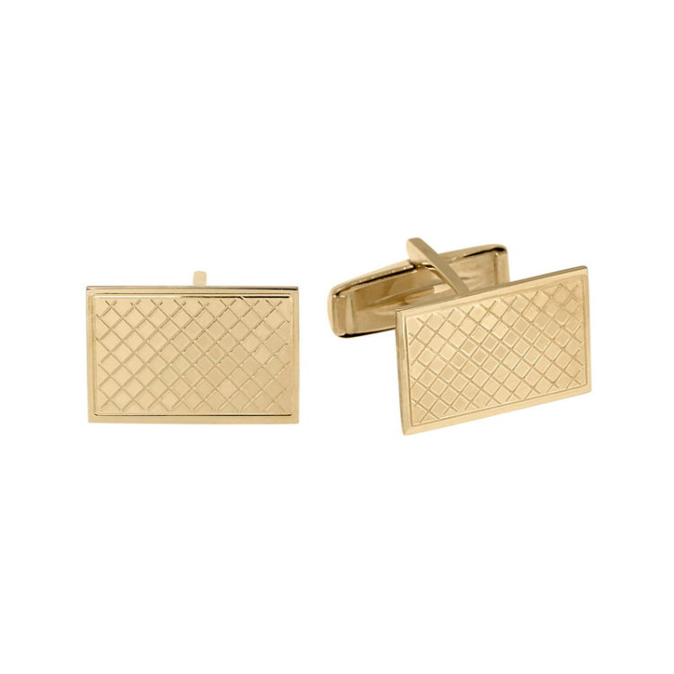14K Yellow Gold Rectangle Hobnail Design Cufflinks