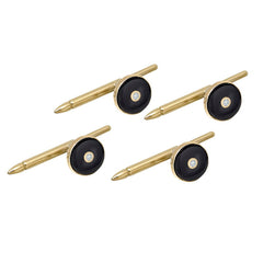 4-pc 14K Yellow Gold Round Onyx & Diamond Stud Set W/.18 Cttw Diamonds