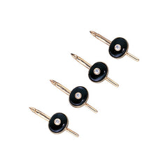 4-pc 14K Yellow Gold 10X8 Onyx Stud Set W/.16 Cttw Diamonds