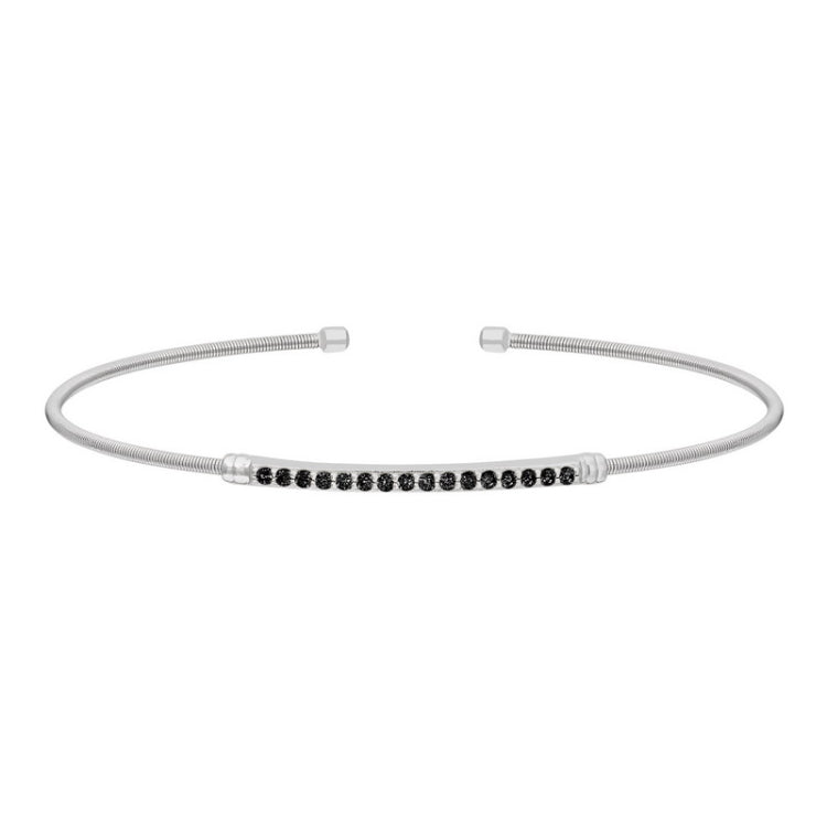 Rhodium finish sterling silver cable cuff bracelet with simulated onyx