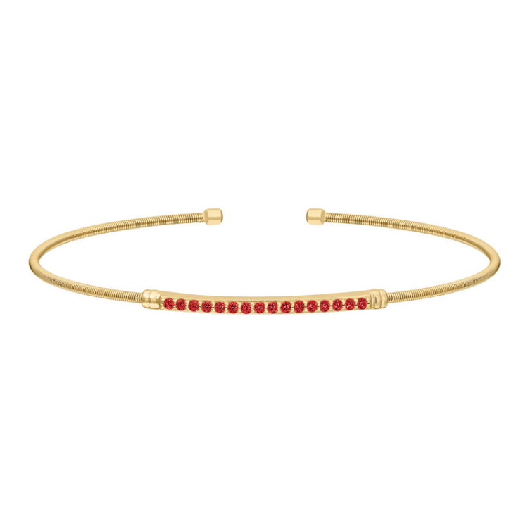 Gold finish sterling silver cable cuff bracelet with simulated garnet birth gems - january
