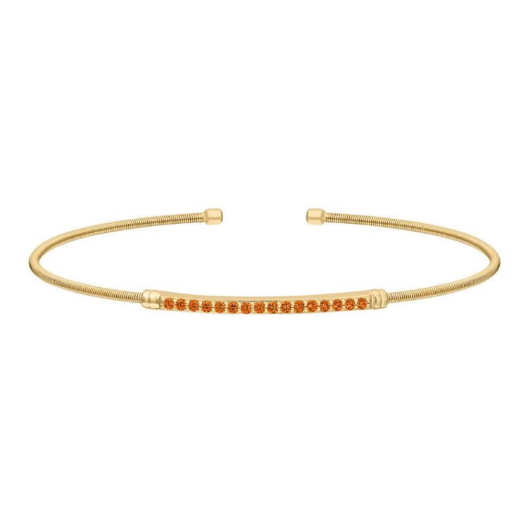 Gold finish sterling silver cable cuff bracelet with simulated citrine birth gems - november
