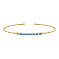 Gold finish sterling silver cable cuff bracelet with simulated blue zircon birth gems - december