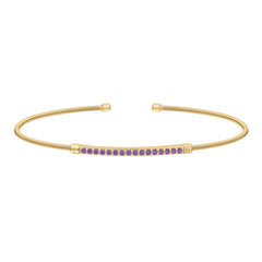 Gold finish sterling silver cable cuff bracelet with simulated amethyst birth gems - february