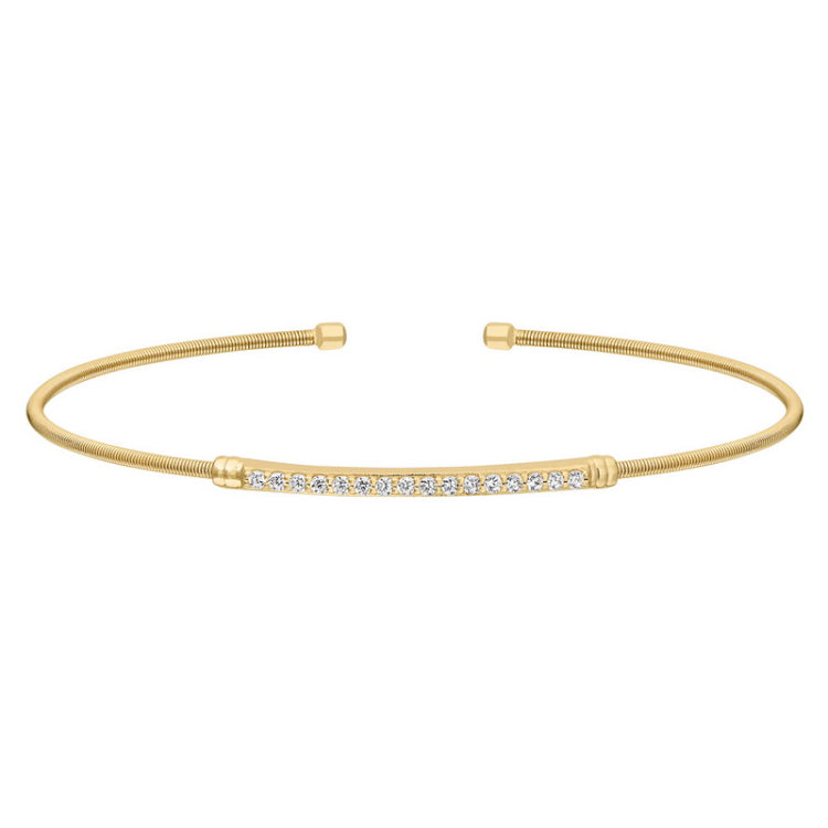 Gold finish sterling silver cable cuff bracelet with simulated diamond birth gems - april