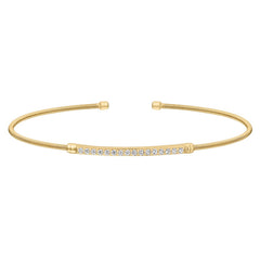Gold finish sterling silver cable cuff bracelet with simulated diamond birth gems - april