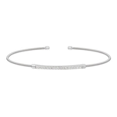 Rhodium finish sterling silver cable cuff bracelet with simulated diamond birth gems - april
