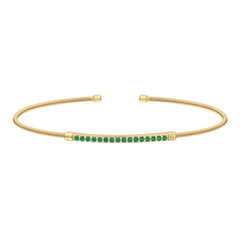 Gold finish sterling silver cable cuff bracelet with simulated emerald birth gems - may