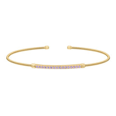 Gold finish sterling silver cable cuff bracelet with simulated light amethyst birth gems - june