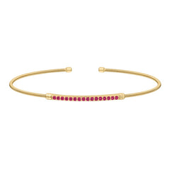 Gold finish sterling silver cable cuff bracelet with simulated ruby birth gems - july