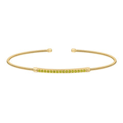 Gold finish sterling silver cable cuff bracelet with simulated peridot birth gems - august