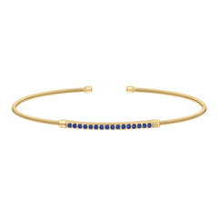 Gold finish sterling silver cable cuff bracelet with simulated blue sapphire birth gems - september