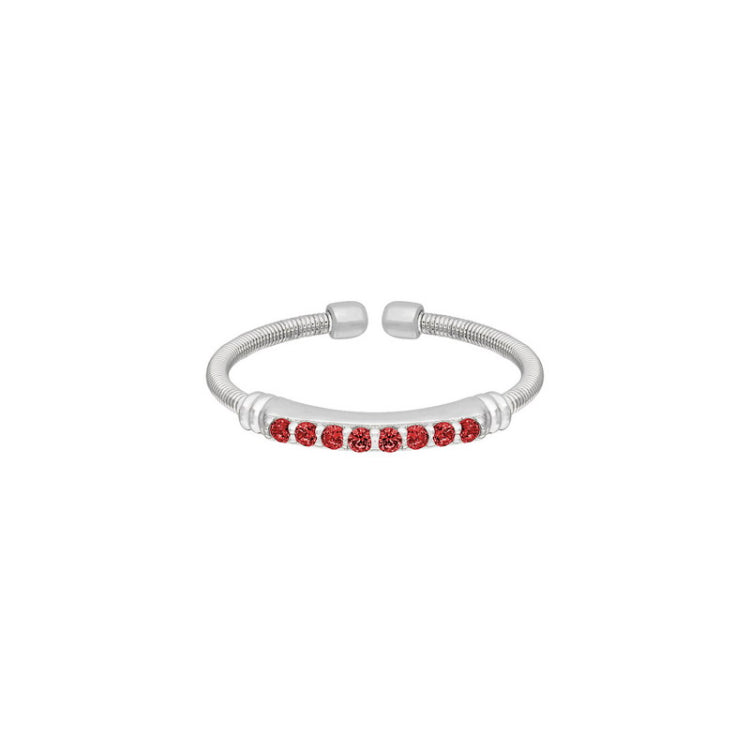 Rhodium Finish Sterling Silver Cable Cuff Ring with Simulated Garnet Birth Gems - January