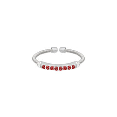 Rhodium Finish Sterling Silver Cable Cuff Ring with Simulated Garnet Birth Gems - January