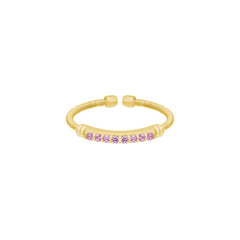 Gold Finish Sterling Silver Cable Cuff Ring with Simulated Pink Sapphire Birth Gems - October