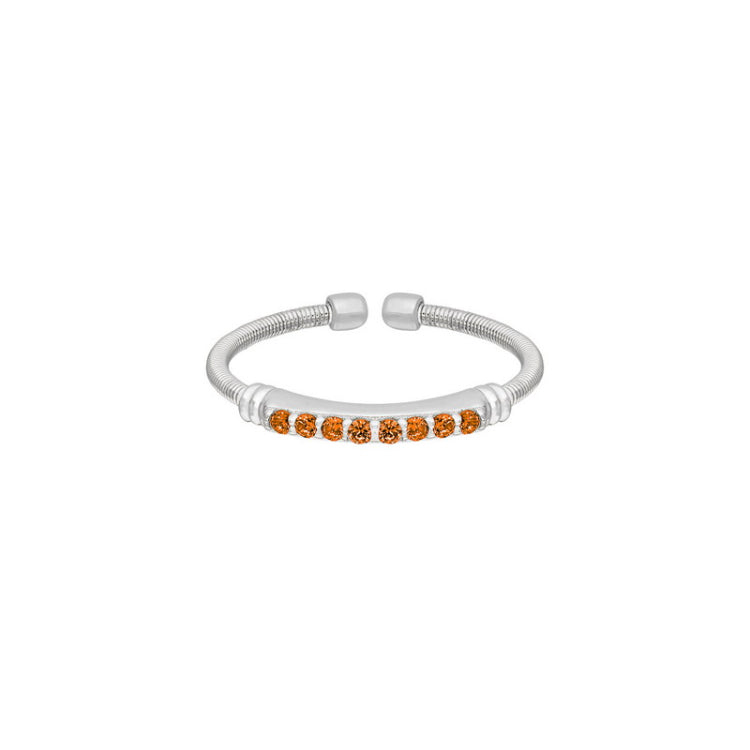 Rhodium Finish Sterling Silver Cable Cuff Ring with Simulated Citrine Birth Gems - November