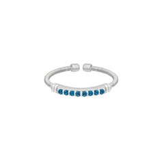 Rhodium Finish Sterling Silver Cable Cuff Ring with Simulated Blue Zircon Birth Gems - December