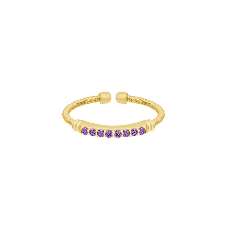 Gold Finish Sterling Silver Cable Cuff Ring with Simulated Amethyst Birth Gems - February
