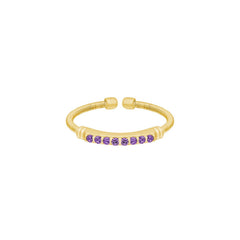 Gold Finish Sterling Silver Cable Cuff Ring with Simulated Amethyst Birth Gems - February