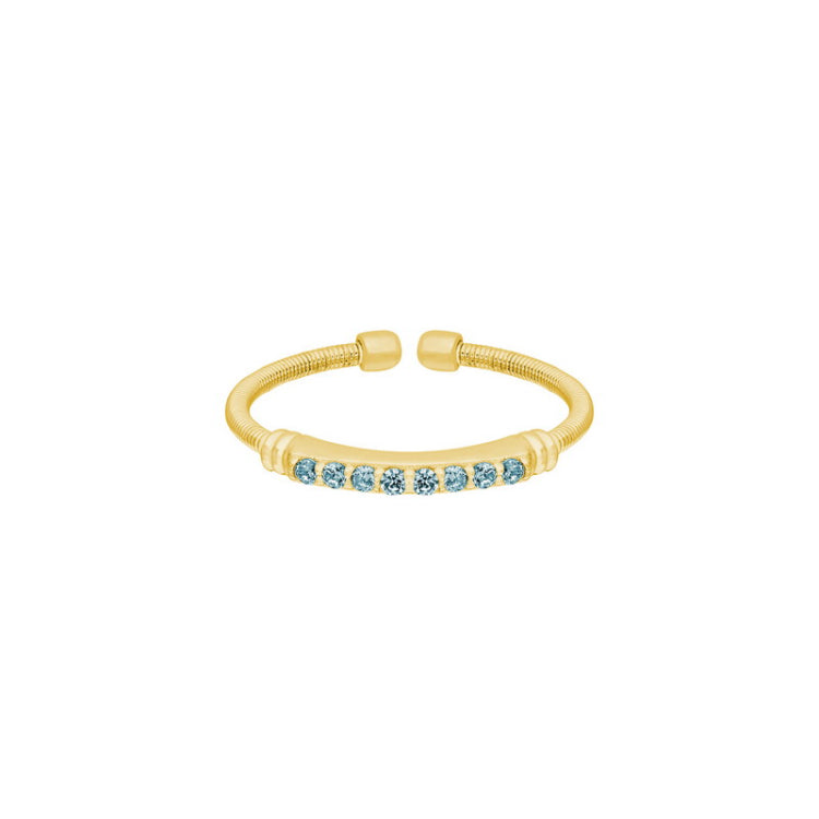 Gold Finish Sterling Silver Cable Cuff Ring with Simulated Aquamarine Birth Gems - March