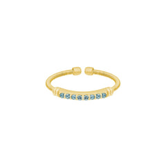 Gold Finish Sterling Silver Cable Cuff Ring with Simulated Aquamarine Birth Gems - March