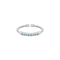 Rhodium Finish Sterling Silver Cable Cuff Ring with Simulated Aquamarine Birth Gems - March