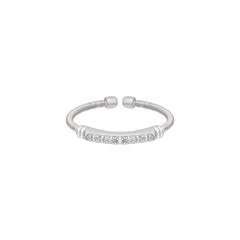 Rhodium Finish Sterling Silver Cable Cuff Ring with Simulated Diamond Birth Gems - April