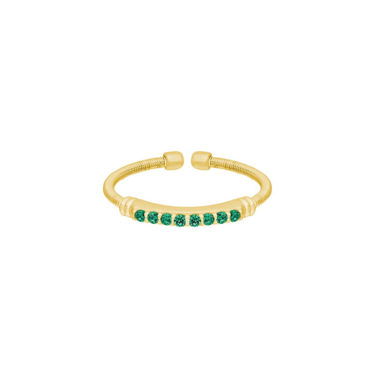 Gold Finish Sterling Silver Cable Cuff Ring with Simulated Emerald Birth Gems - May