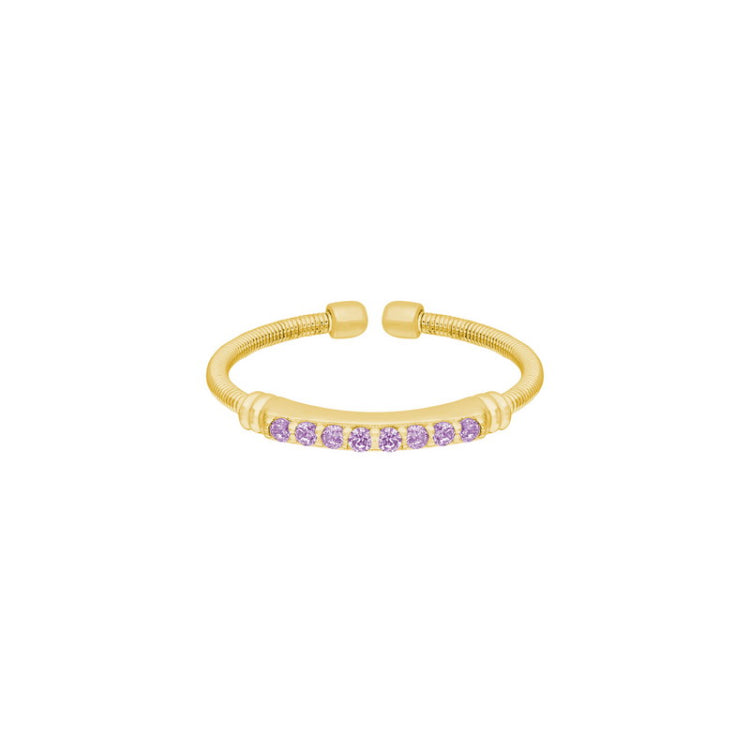 Gold Finish Sterling Silver Cable Cuff Ring with Simulated Light Amethyst Birth Gems - June