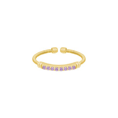 Gold Finish Sterling Silver Cable Cuff Ring with Simulated Light Amethyst Birth Gems - June