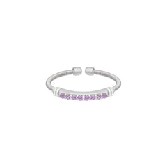 Rhodium Finish Sterling Silver Cable Cuff Ring with Simulated Light Amethyst Birth Gems - June