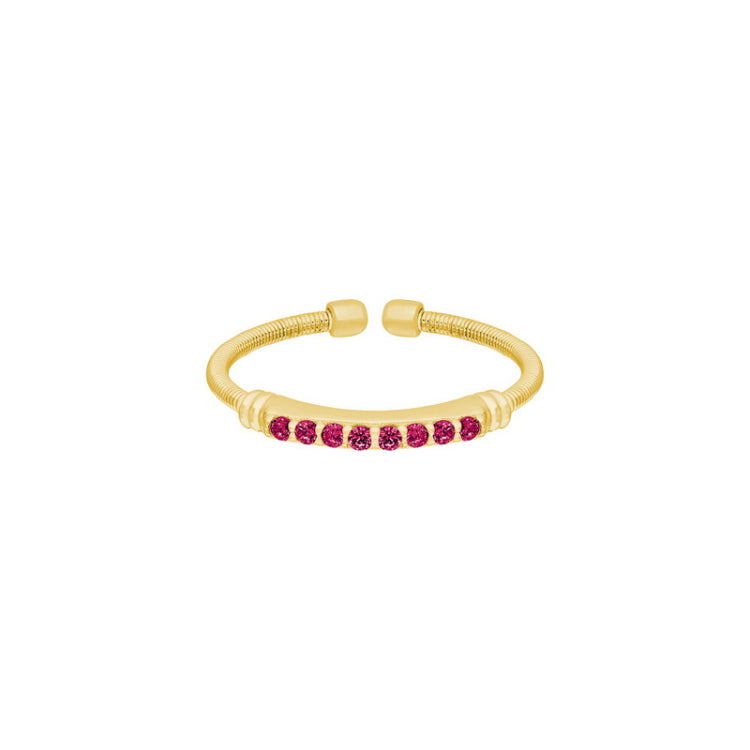 Gold Finish Sterling Silver Cable Cuff Ring with Simulated Ruby Birth Gems - July