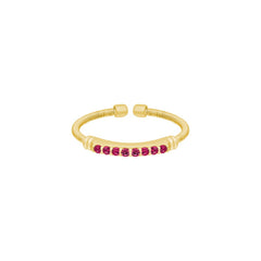 Gold Finish Sterling Silver Cable Cuff Ring with Simulated Ruby Birth Gems - July