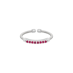 Rhodium Finish Sterling Silver Cable Cuff Ring with Simulated Ruby Birth Gems - July