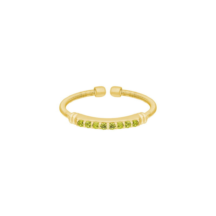 Gold Finish Sterling Silver Cable Cuff Ring with Simulated Ruby Birth Gems - August