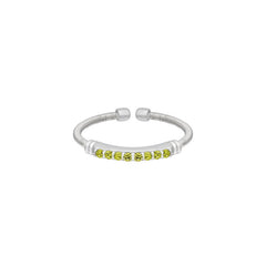 Rhodium Finish Sterling Silver Cable Cuff Ring with Simulated Peridot Birth Gems - August