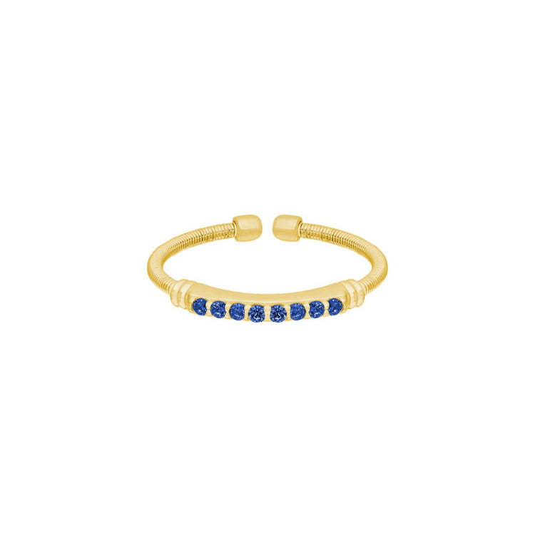 Gold Finish Sterling Silver Cable Cuff Ring with Simulated Blue Sapphire Birth Gems - September