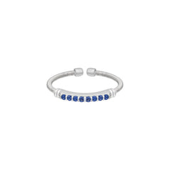 Rhodium Finish Sterling Silver Cable Cuff Ring with Simulated Blue Sapphire Birth Gems - September