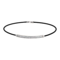 Black Rhodium Finish Sterling Silver Single Cable Cuff Bracelet with Rhodium Finish Double Row Simulated Diamonds