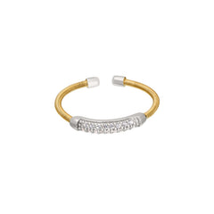 Gold Finish Sterling Silver Single Cable Cuff Ring  Rhodium Finish Double Row Simulated Diamonds